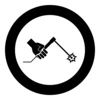 Welding machine in hand torch welder icon in circle round black color vector illustration image solid outline style