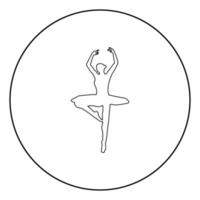 icono de bailarina de ballet color negro en círculo vector