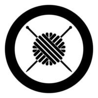 Ball of wool yarn and knitting needles icon black color in circle round vector