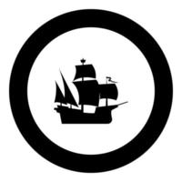 icono de barco medieval color negro en círculo redondo vector