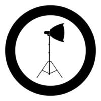 Spotlight on tripod Light projector Softbox on tripod Tripod light Equipment for professional photography Theater light icon in circle round black color vector illustration flat style image