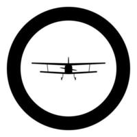 Airplane view with front Light aircraft civil Flying machine icon in circle round black color vector illustration flat style image