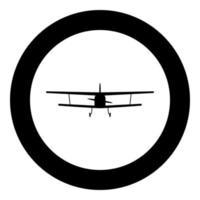 Airplane view with front Light aircraft civil Flying machine icon in circle round black color vector illustration flat style image