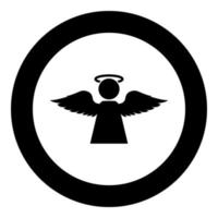 Angel with fly wing icon in circle round black color vector illustration flat style image