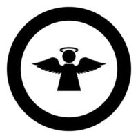 Angel with fly wing icon in circle round black color vector illustration flat style image