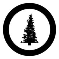 Fir tree Christmas Coniferous Spruce Pine forest Evergreen woods Conifer silhouette in circle round black color vector illustration solid outline style image