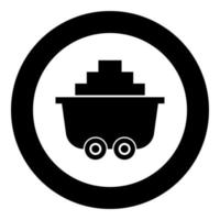 Mine cart or trolley of coal icon black color in circle round vector