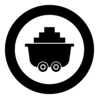 Mine cart or trolley of coal icon black color in circle round vector