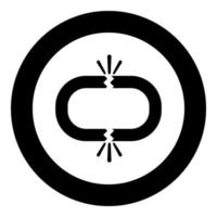 Broken link icon black color in circle round vector