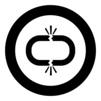 Broken link icon black color in circle round vector