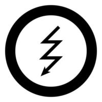 Lightning icon black color in circle round vector