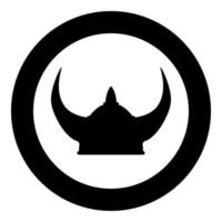 Viking helmet icon black color illustration in circle round vector