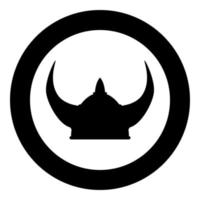 Viking helmet icon black color illustration in circle round vector