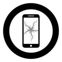 Smartphone with crack on display Broken modern mobile phone Shattered smartphone screen Phone with broken matrix of screen Cell phone with cracked touch screen in center Broken glass telephone icon vector