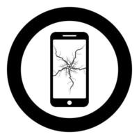 Smartphone with crack on display Broken modern mobile phone Shattered smartphone screen Phone with broken matrix of screen Cell phone with cracked touch screen in center Broken glass telephone icon vector