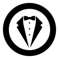 Symbol service dinner jacket bow Tuxedo concept Tux sign Butler gentleman idea Waiter suit icon in circle round black color vector illustration flat style image