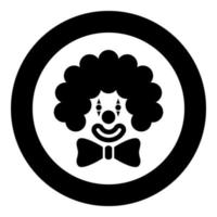 Clown face head with big bow and curly hair Circus carnival funny invite concept icon in circle round black color vector illustration flat style image