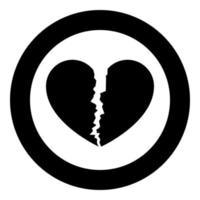 Broken heart icon in circle round black color vector illustration flat style image