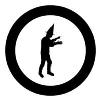 Wizard holds magic wand trick Waving Sorcery concept Magician Sorcerer Fantasy person Warlock man in robe with magical stick Witchcraft in hat mantle Mage conjure Mystery idea Enchantment silhouette vector