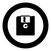 Diskette floppy disk storage concept icon in circle round black color vector illustration image solid outline style