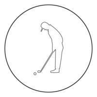 icono de golfista color negro en círculo vector