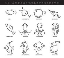 Different Fish line icon set. Such icons include the fish icon thin set. Editable line. Various Fish icon. Fish logo template. Fishing club or online web shop creative vector icon.