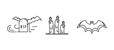 Cemetery, candle and bat icons. Set for Halloween concept. It is a set of linear icons. vector