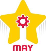 estrella en ascenso y 1 de mayo. ilustración vectorial para el 1 de mayo día internacional del trabajo, número 1 en la etiqueta de icono de elementos de diseño de estrella y cog. vector