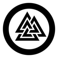 icono de símbolo de valknut en círculo redondo color negro ilustración vectorial imagen de estilo plano vector