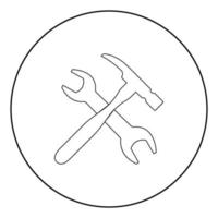 Wrench and hammer icon black color in circle vector