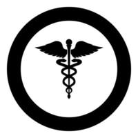 Caduceus health symbol Asclepius's Wand icon black color in circle round vector