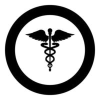 Caduceus health symbol Asclepius's Wand icon black color in circle round vector