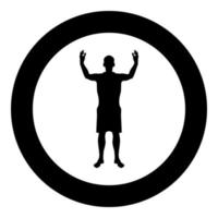 Man happy meet anyone silhouette Meeting joy concept front view icon black color illustration in circle round vector