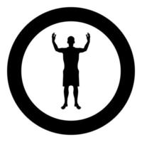 Man happy meet anyone silhouette Meeting joy concept front view icon black color illustration in circle round vector