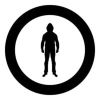 Man in the hood concept danger silhouette front side icon black color illustration in circle round vector