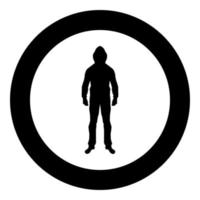 Man in the hood concept danger silhouette front side icon black color illustration in circle round vector