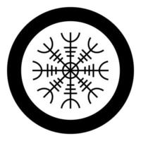 Helm of awe aegishjalmur or egishjalmur icon black color vector in circle round illustration flat style image