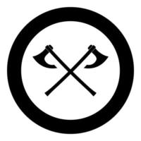 Two battle axes vikings icon black color vector in circle round illustration flat style image