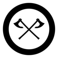 Two battle axes vikings icon black color vector in circle round illustration flat style image