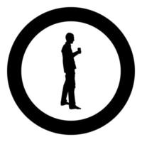 Man holds in hand glass of wine about to make toast Holiday concept icon black color vector in circle round illustration flat style image