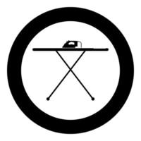 Ironing board with iron icon in circle round black color vector illustration flat style image