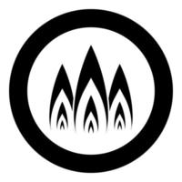 Three flame fire Burn bonfire 3 tongues icon in circle round black color vector illustration flat style image