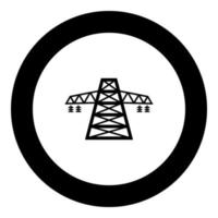 Electric pole post high voltage set line icon black color in round circle vector