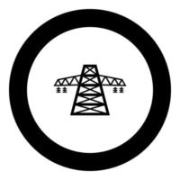 Electric pole post high voltage set line icon black color in round circle vector