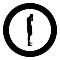 Man covering his ears silhouette side view Closing concept ignore icon black color illustration in circle round vector