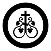 Cross vine Cross monogram Symbol secret communion sign Religious cross anchors icon in circle round black color vector illustration flat style image