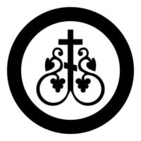 Cross vine Cross monogram Symbol secret communion sign Religious cross anchors icon in circle round black color vector illustration flat style image