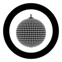 Disco sphere suspended on line rope Discotheque ball Retro night clubs symbol Concept nostalgic party icon in circle round black color vector illustration flat style image