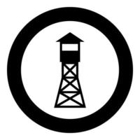 vista general de la torre guardabosques sitio de incendios icono en círculo redondo color negro vector ilustración imagen de estilo de contorno sólido