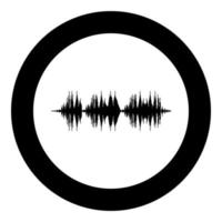 Sound wave audio digital equalizer technology oscillating music icon in circle round black color vector illustration image solid outline style